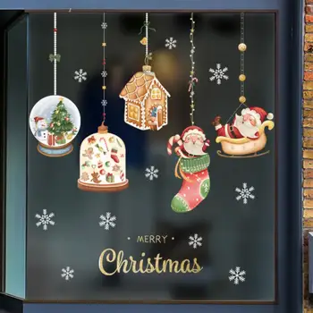 Новые рождественские украшения Наклейки на окна Подарки Санта-Клауса Счастливого Рождества Зеркало Наклейка Рождественская елка Окно Стекло Наклейка Новый год 3