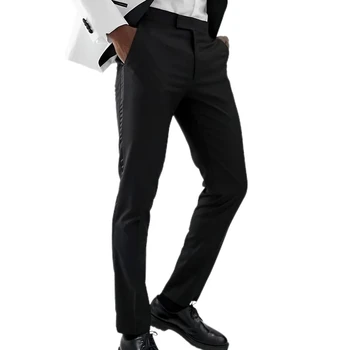 Новые черные мужские брюки с боковой атласной полоской One Piece Slim Fit Classic Male Брюки Официальная модная одежда для свадебного вечера