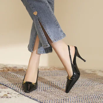 Новые черные сандалии из лакированной кожи, женские туфли на тонком каблуке, роза Park Choi ying, такие же высокие каблуки 0