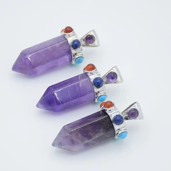 Новый 7 Чакра Фиолетовый Кристалл Натуральный Камень Шестиугольный Колонна Кулон Ювелирные Изделия Женщины Девушки Мода Шарм Ожерелья
