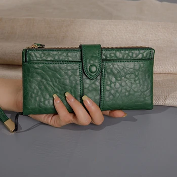 Новый винтажный женский длинный кошелек складной кошелек высокой емкости женский кошелек для монет многофункциональный карман для монет с ремешком на запястье