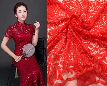 Новый дизайн Причудливый узор Корейская сетчатая ткань с блестящей нитью для случая, K003A Высокое качество Твердая Красная Красивая Африканская Кружевная Ткань 0