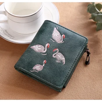 Новый женский кошелек Корейская версия Ручная вышивка Белый лебедь Кошелек Карточная сумка Кошелек для монет Кошелек из абразивной кожи