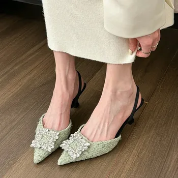 новый острый носок на шпильке горный хрусталь украшение неглубокий рот элегантная женская обувь летняя мода сексуальная банкетная вечеринка высокие каблуки 0