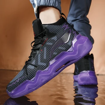 Новый стиль Баскетбольные ботинки для мужчин Дышащие высокие кроссовки Нескользящие женские баскетбольные кроссовки Амортизирующие модные кроссовки 1