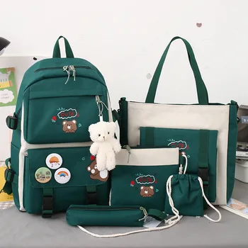 Новый студенческий школьный портфель Набор из пяти предметов Легкая симпатичная сумка Студенческий рюкзак Рюкзак 1
