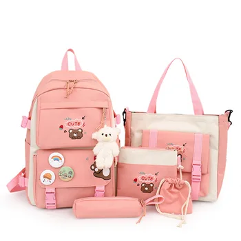 Новый студенческий школьный портфель Набор из пяти предметов Легкая симпатичная сумка Студенческий рюкзак Рюкзак 4