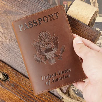Обложка для паспорта из натуральной кожи для Соединенных Штатов Америки Прочный держатель кредитной карты Чехол для бизнес-паспорта Кошелек для путешествий унисекс