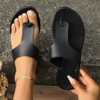 Обувь для женщин 2024 Горячая распродажа Женские тапочки с защипыванием носка Летние однотонные на открытом воздухе Пляжные повседневные плоские тапочки большого размера Zapatos Mujer 3