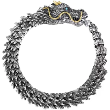 Оригинальный винтажный серебряный браслет ручной работы с головой дракона Мужская агрессивная личность тренд коллекционные ювелирные изделия