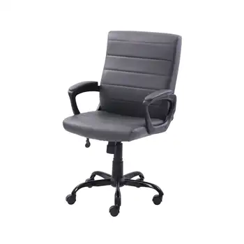 Основные Офисное кресло менеджера со средней спинкой, Бондированная кожа, Серый 0