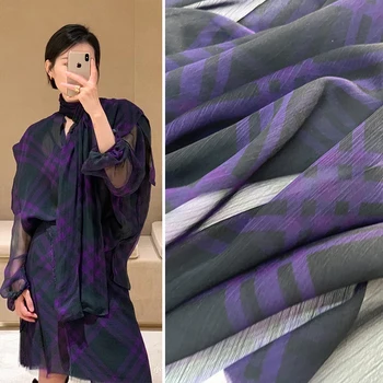 Показ мод химическое волокно Ткань с принтом Shunyu Женская юбка фиолетовая ультратонкая прозрачная высококачественная ткань