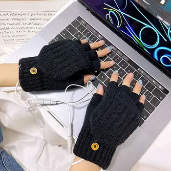 Полный Половина пальца USB Перчатки с подогревом Тепловые Согреватель Рук Электрические Нагревательные Перчатки Вязание Теплые Перчатки Для Ноутбука Мужчины Женщины 1