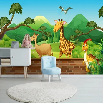 Пользовательский плакат Фотообои Настенное покрытие Скандинавский современный лесной жираф Настенная обоя для стен спальни Papel De Parede 3D