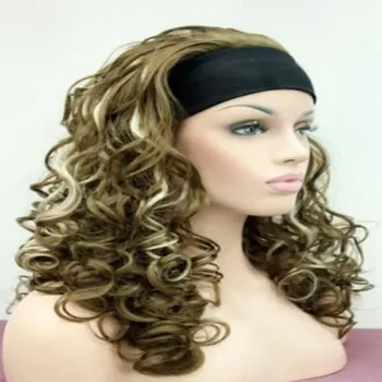 Популярные женские 3/4 половинчатые смешанные коричневые кудрявые парики с повязкой на голову косплей парик 1