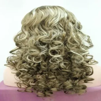 Популярные женские 3/4 половинчатые смешанные коричневые кудрявые парики с повязкой на голову косплей парик 2