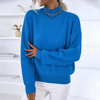  Популярный свитер Пуловер Тонкая текстура Эластичный свитер Джемпер Женщины Чистый цвет Базовый свитер Джемпер