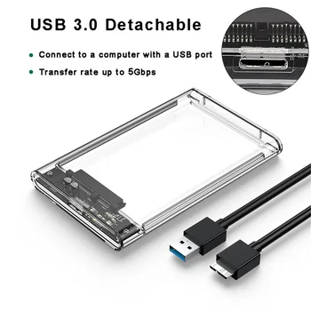 Прозрачная коробка для жестких дисков SSD Твердотельный механический 2,5-дюймовый ноутбук SATA Последовательный порт USB 3.0 Высокоскоростной мобильный