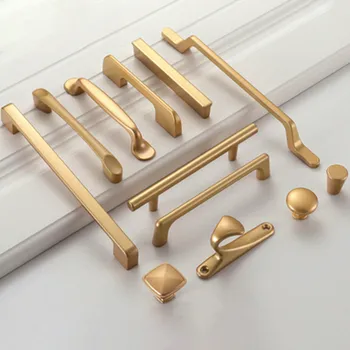  простой стиль матовые золотые ручки шкафа из прочного алюминиевого сплава кухонный шкаф тянет ручки ящика мебельная ручка фурнитура