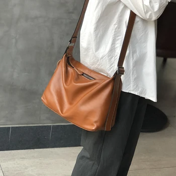 Простые женские сумки через плечо из натуральной натуральной кожи Универсальная натуральная сумка через плечо из натуральной воловьей кожи большой вместимости