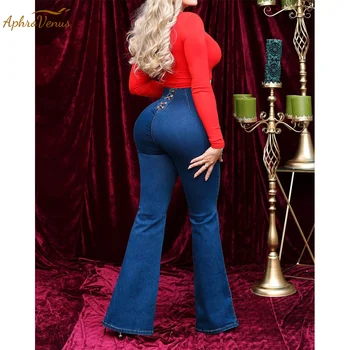  Расклешенные женские брюки с высокой талией Свободные широкие джинсовые брюки Причинно-следственные джинсы Узкий крой Женские эластичные брюки полной длины