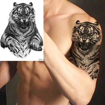 Реалистичная рука черного тигра Временные татуировки для мужчин взрослый волк лесной лев поддельная татуировка наклейка боди-арт украшение тату бумага 2