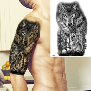 Реалистичная рука черного тигра Временные татуировки для мужчин взрослый волк лесной лев поддельная татуировка наклейка боди-арт украшение тату бумага 3