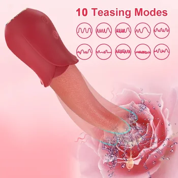 Реалистичные вибраторы для облизывания языка розы для женщин 10 скоростей соски стимуляция клитора секс-игрушка для взрослых женских пар вагина 2