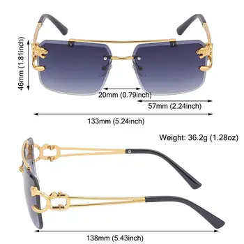 Ретро очки Металлические очки без оправы Солнцезащитные очки без оправы Украшение гепарда Солнцезащитные очки в стиле стимпанк 5
