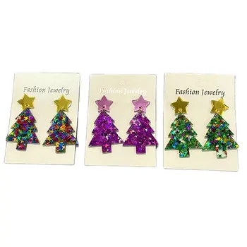 Рождественская елка Акриловые серьги Сверкающие розовые серьги с зеркальным покрытием Рождественские серьги Подарок