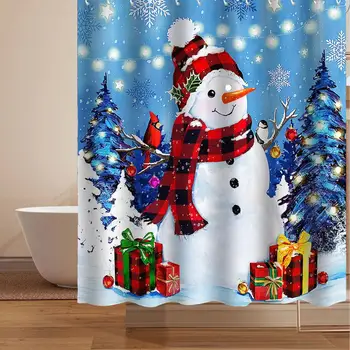 Рождественская занавеска для душа Прозрачный узор с принтом Невыцветающий праздничный праздник Украшение ванной комнаты Красочная занавеска для душа