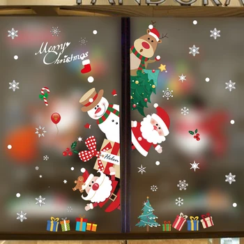 Рождественские наклейки на окна Счастливого Рождества Украшения Для Дома Рождественская Наклейка Стена Детская Комната Наклейки Новогодние Наклейки