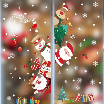 Рождественские наклейки на окна Счастливого Рождества Украшения Для Дома Рождественская Наклейка Стена Детская Комната Наклейки Новогодние Наклейки 1
