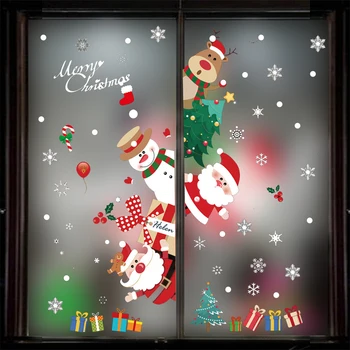 Рождественские наклейки на окна Счастливого Рождества Украшения Для Дома Рождественская Наклейка Стена Детская Комната Наклейки Новогодние Наклейки 3