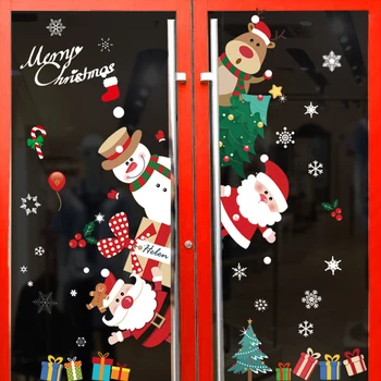 Рождественские наклейки на окна Счастливого Рождества Украшения Для Дома Рождественская Наклейка Стена Детская Комната Наклейки Новогодние Наклейки 5