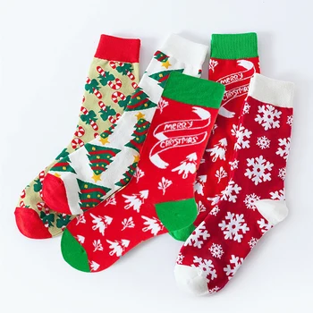 Рождественские носки Красочный узор Шерстяные женские носки Утолщение хлопка Милый носок Лось Снеговик Санта-Клаус Носки на Новый год Рождественский подарок