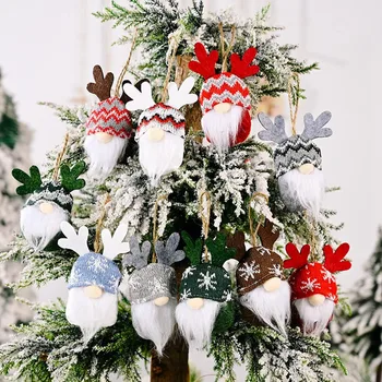 Рождественский кулон Декор Оленьи рога Вязаная шапка Безликая кукла для рождественской елки Подвесной кулон Аксессуар для праздничного декора 1