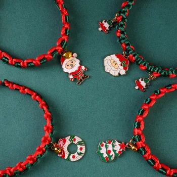Рождественское вязание ожерелье для домашних животных ошейник для домашних животных diy регулируемый красный и зеленый китайский узел вязание рождественский кулон 3