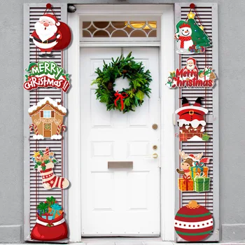 Рождественское украшение Дверь Висячий баннер Санта-Клаус Снеговик Куплет Navidad Рождественская вечеринка Новый год Украшение дома 2024 Рождество 0