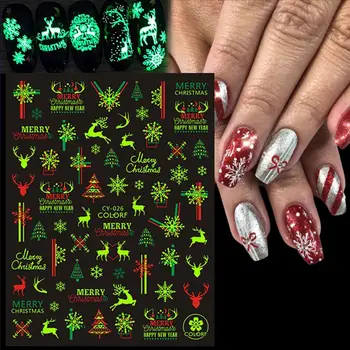 Рождество Санта-Клаус Светящиеся в темноте зимние светящиеся наклейки для ногтей Флуоресцентные наклейки для ногтей DIY Декор для ногтей Рождественские наклейки для ногтей