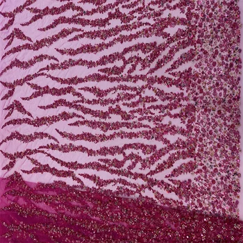  Роскошные африканские тяжелые бусины Кружевная ткань Высококачественная французская вышивка Нигерийские пайетки Кружевные ткани для шитья RJW-1141 4