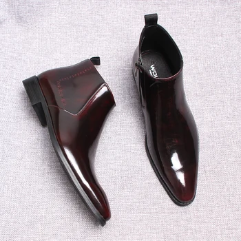 Роскошные мужские ботильоны из натуральной кожи Slip On Black Burgundy Pointy Men Casual Dress Boots Формальные мужские ботинки челси для мужчин