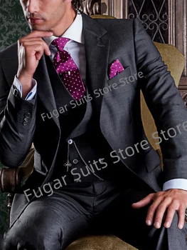 Роскошный темно-серый свадебный мужской костюм облегающий крой с вырезом на лацкане жениха смокинги prom 3 шт. комплекты высококачественный мужской блейзер Trenos Mascuino