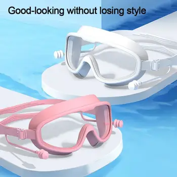 с берушами Детские очки для плавания Широкий обзор Водонепроницаемые очки для плавания с защитой от запотевания Очки унисекс с большой оправой
