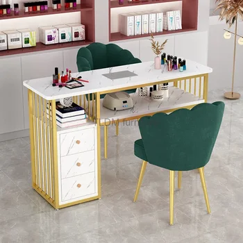 салон красоты Профессиональный маникюрный стол Light Роскошный стол для ногтей и набор стульев со встроенным пылесосом Домашние столы для макияжа