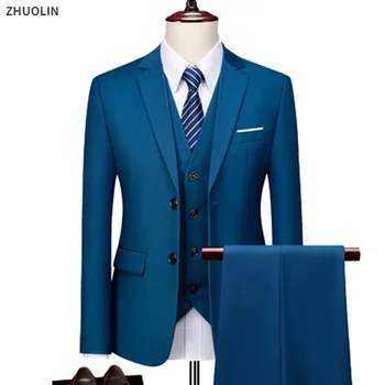 свадебные костюмы для мужчин элегантные блейзеры набор 3 шт. роскошный деловой формальный жилет брюки полный пальто 2022 куртки бесплатная доставка