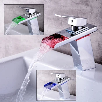  светодиодный дизайн смеситель для ванной комнаты водопад кран с одной ручкой умывальник 3