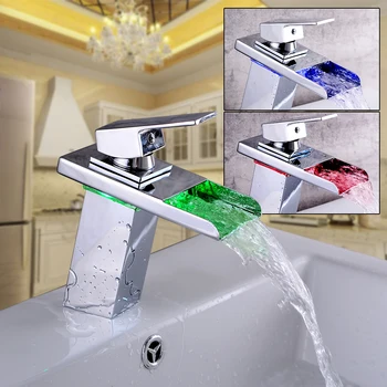  светодиодный дизайн смеситель для ванной комнаты водопад кран с одной ручкой умывальник 4