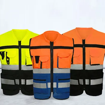  Светоотражающий защитный жилет высокой видимости с застежкой-молнией Велоспорт Ходьба Строительная дорожная куртка для склада большого размера 5