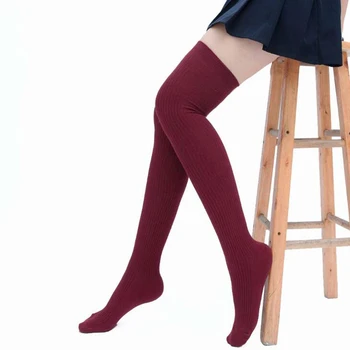  Сексуальные чулки выше колена Женщины Теплые длинные хлопчатобумажные чулки Зимние вязаные чулки до колена до бедра для дам выше колена носки